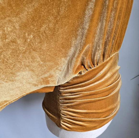 THML, Marigold Yellow Velvet Ruched Dolman Bishop Sleeve Blouse Top SZ Medium - Picture 3 of 11